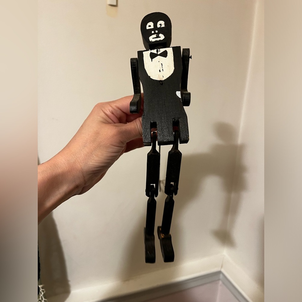 1920S DANCING LITTLE BLACK SAMBO (WOOD / METAL) TUXEDO PUPPET-FIGURE W/ POLE